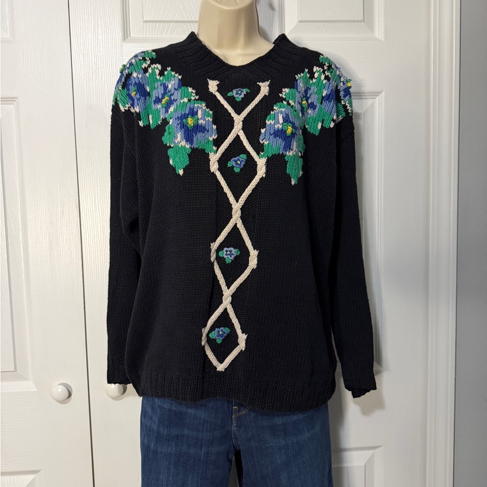 Women's Black Sweater with Floral Design